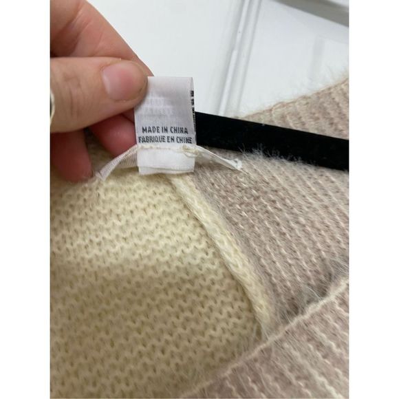 ANTHROPOLOGIE Sweater ONE SIZE Jordan Poncho Color Block Ivory White Pink - Picture 6 of 9